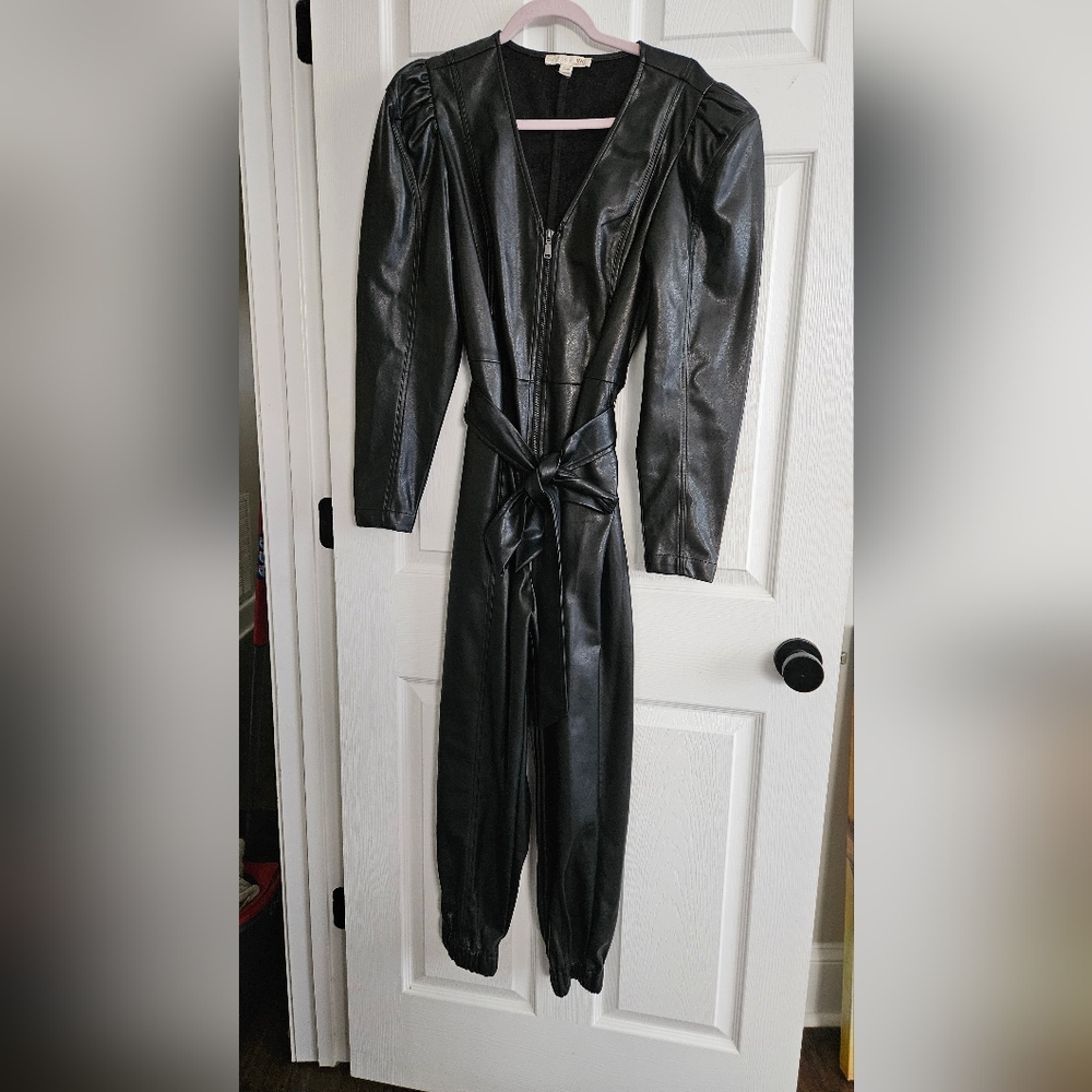 Women's Black Faux Leather Jumpsuit